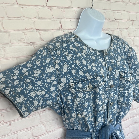 90’s Vintage Gloria Vanderbilt SIGNATURE LABEL denim floral romper SZ medium - Picture 6 of 11